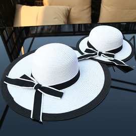 夏季防晒草帽可折叠沙滩帽女大沿帽 遮阳帽 海滩度假旅游太阳帽