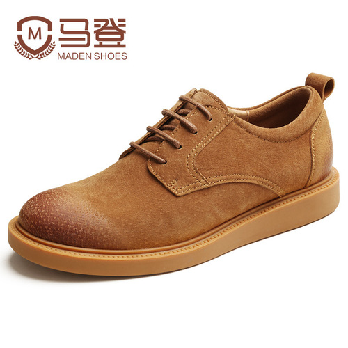 Men's shoes new summer style British style brown sneakers, versatile large toe casual leather shoes, trendy low-cut work shoes