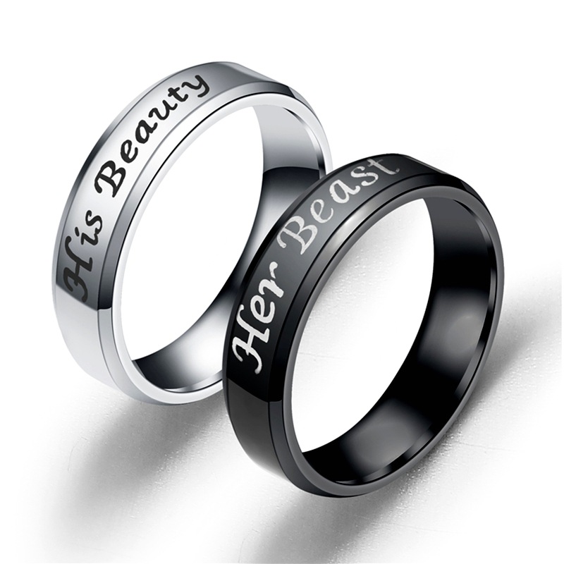 Wholesale Letters Her Beast His Beauty Couple Titanium Steel Ring Nihaojewelry display picture 1