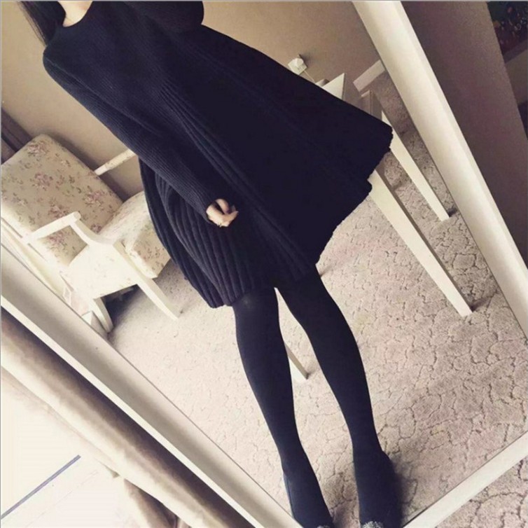 韩国代购秋冬季中长款针织毛衣女娃娃套头百褶蓬蓬a字连衣裙加厚