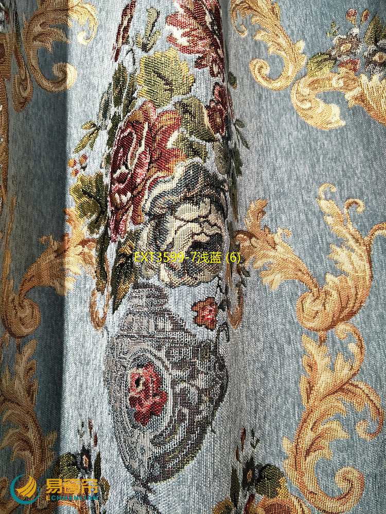 柯桥窗帘布料批发厂家直销色织金丝雪尼尔提花仿羊绒面料客厅卧室