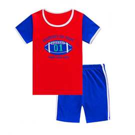 新款男孩短袖橄榄球家居服童装夏款套装空调服卡通睡衣K058
