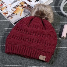 2017新款CC速卖通外贸韩版冬季大毛球针织毛线帽户外保暖帽子批发