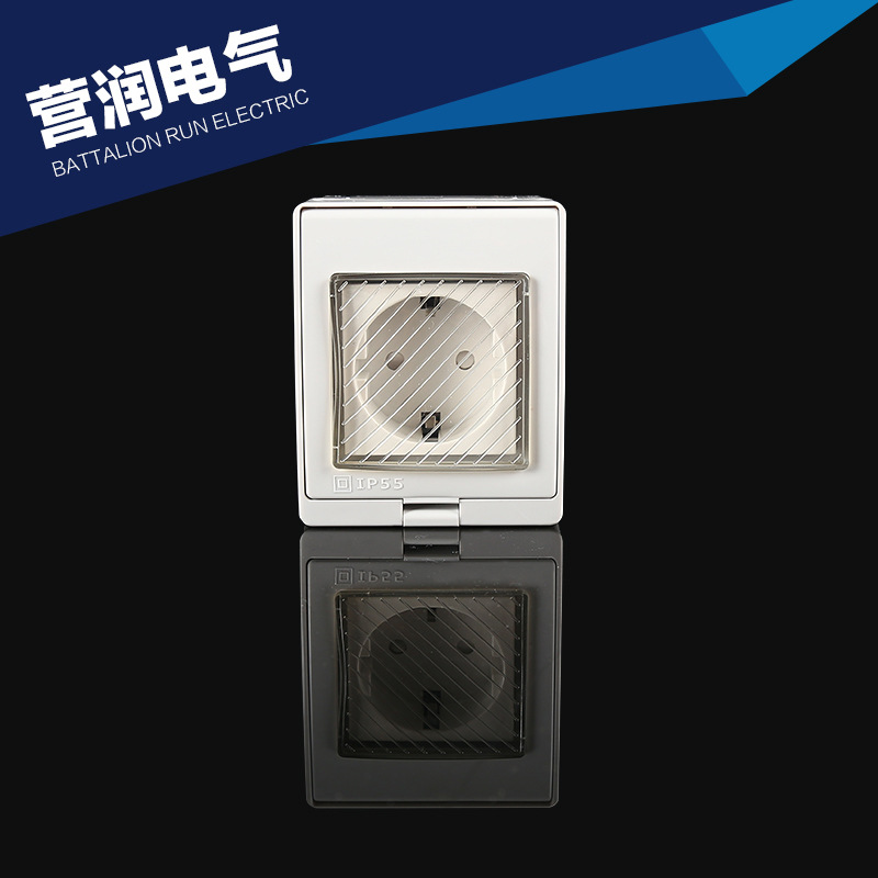 厂家直供明装防水圆形墙壁德式插座工业带盖墙壁开关插座