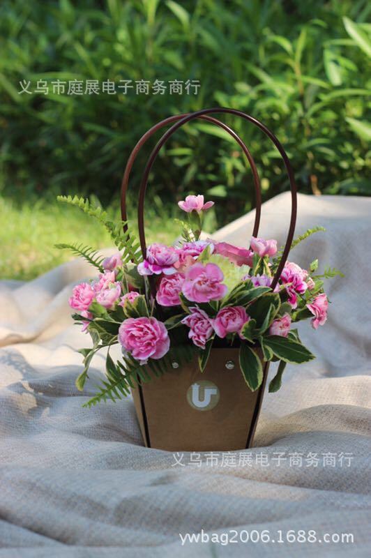 厂家直销 梯形手提礼品袋 植物鲜花盆景防水包装袋 定制批发