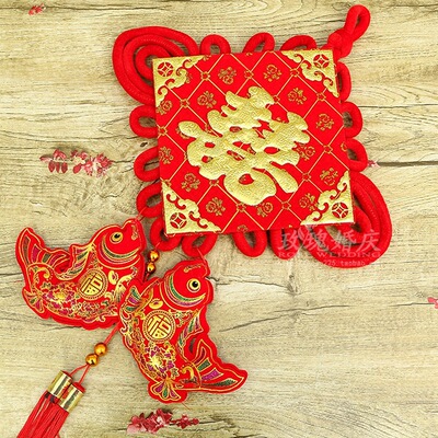 Wedding celebration Festive supplies high-grade Flannelette board Large Hi word Chinese Knot Pendant marry Marriage room decorate gift