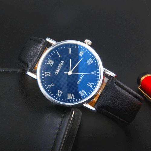 GENEVA蓝光手表罗马字面时尚男士表皮带石英手表淘宝微商男表