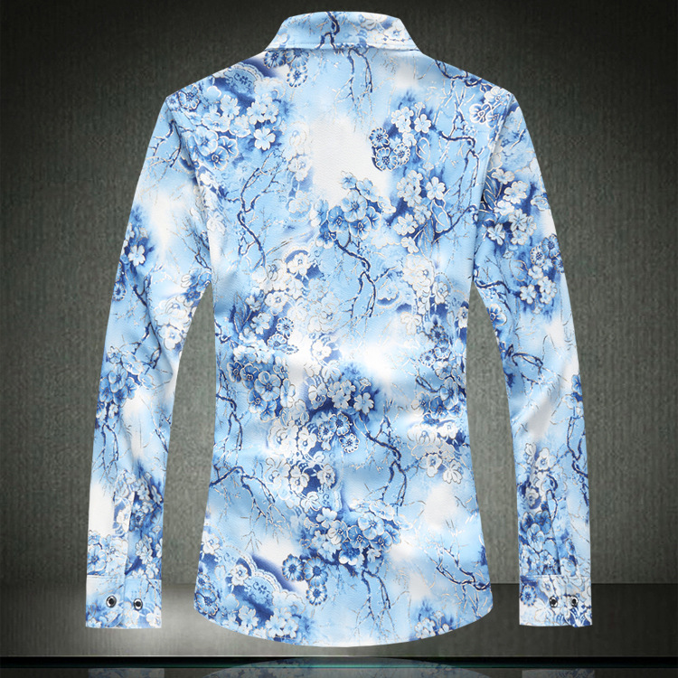 Spring and autumn new men's large long sleeve casual Floral Shirt