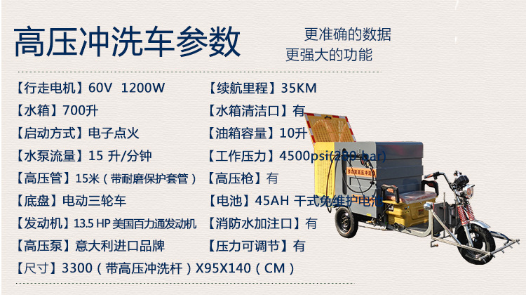 電動三輪高壓道路清洗車 移動式打藥消毒垃圾桶環衛高壓沖洗車