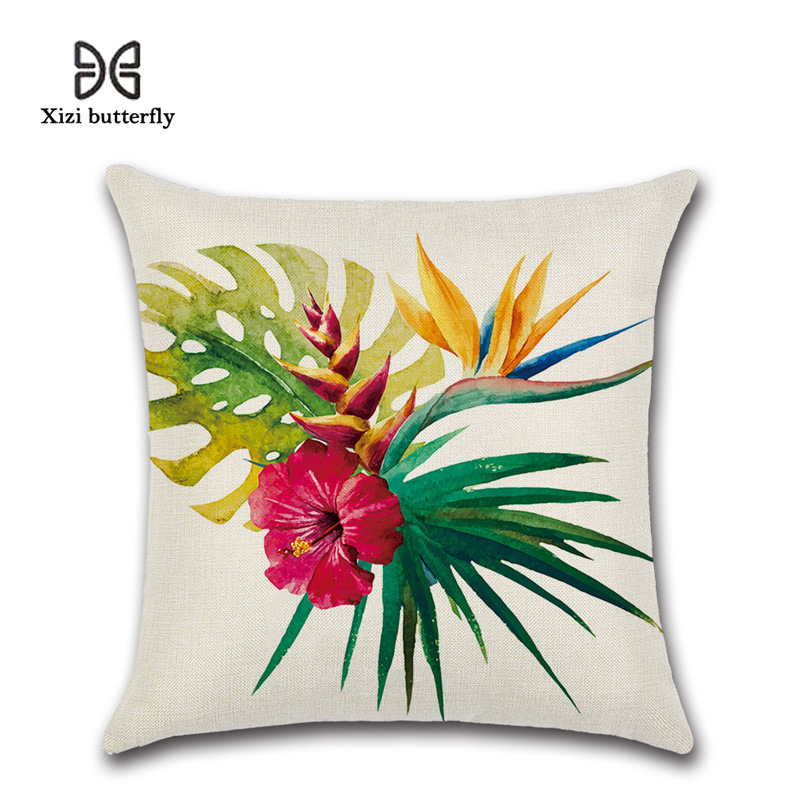 Cross-Border New Tropical Flowers and Plants Flamingo Hibiscus Linen Pillow Cover Cushion Cover Linen Amazon
