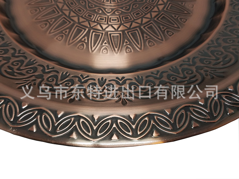 厂家直销不锈钢盘子镀金压花托盘西餐经典花盘圆形蔬菜水果盘详情图3