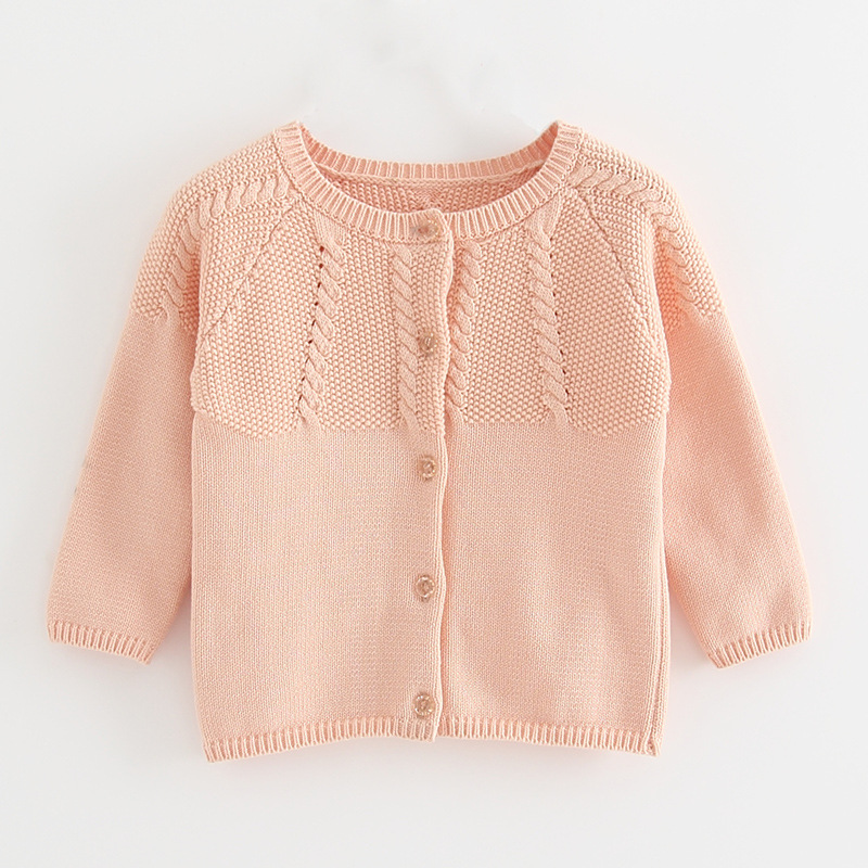 2023 niñas cuello redondo giro suéter cardigan chal algodón versátil de los niños suéter manga larga abrigo engrosado