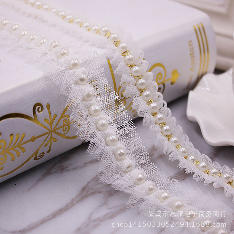 White lace hair accessory pearl with bow