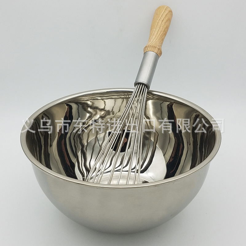 Factory direct sales of stainless steel egg beaters, 8-line oak handle stirrers, high-end manual egg beaters, baking utensils detail image 8
