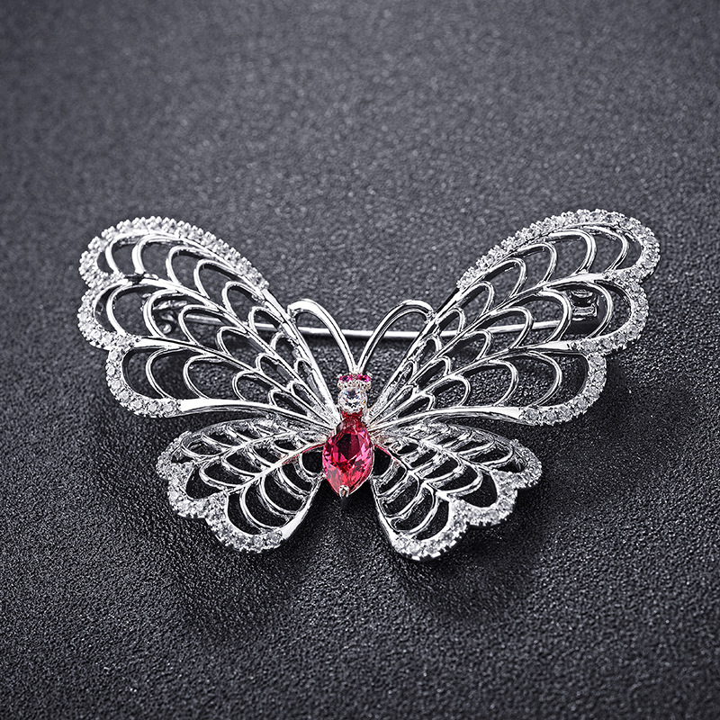 Butterfly Dance Korean Fashion High-end Diamond Red Crystal Butterfly Brooch display picture 1