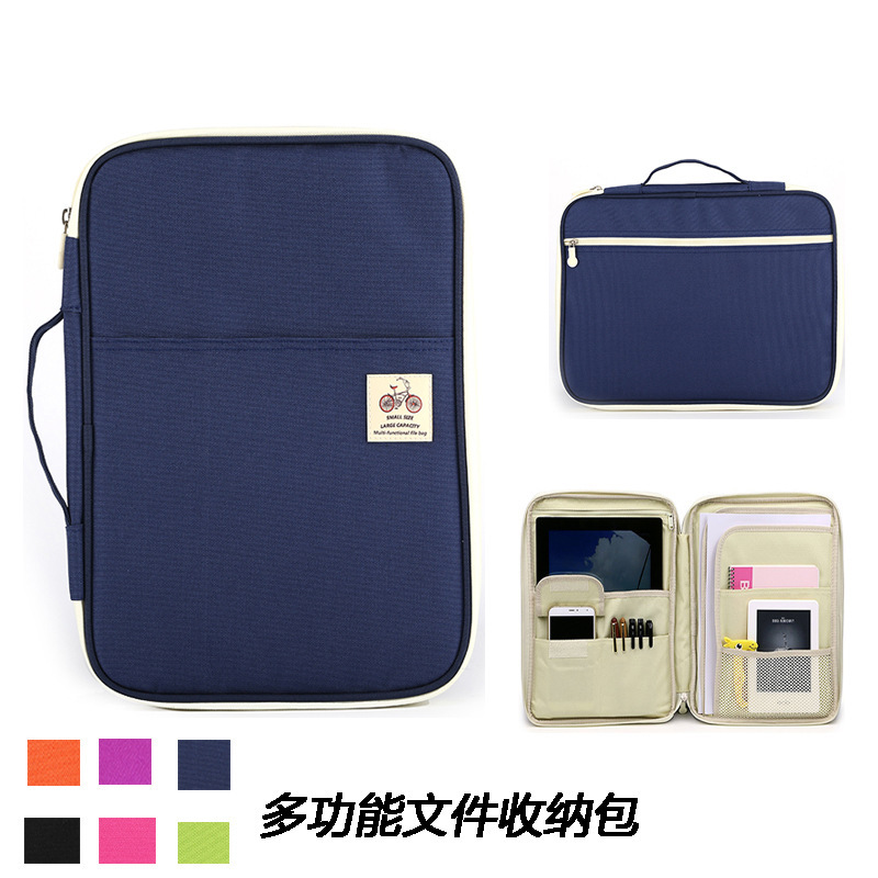 Spot Multifunctional A4 File Bag Satchel Zipper Men's and Women's File Bag Casual Satchel Conference Briefcase iPad Bag