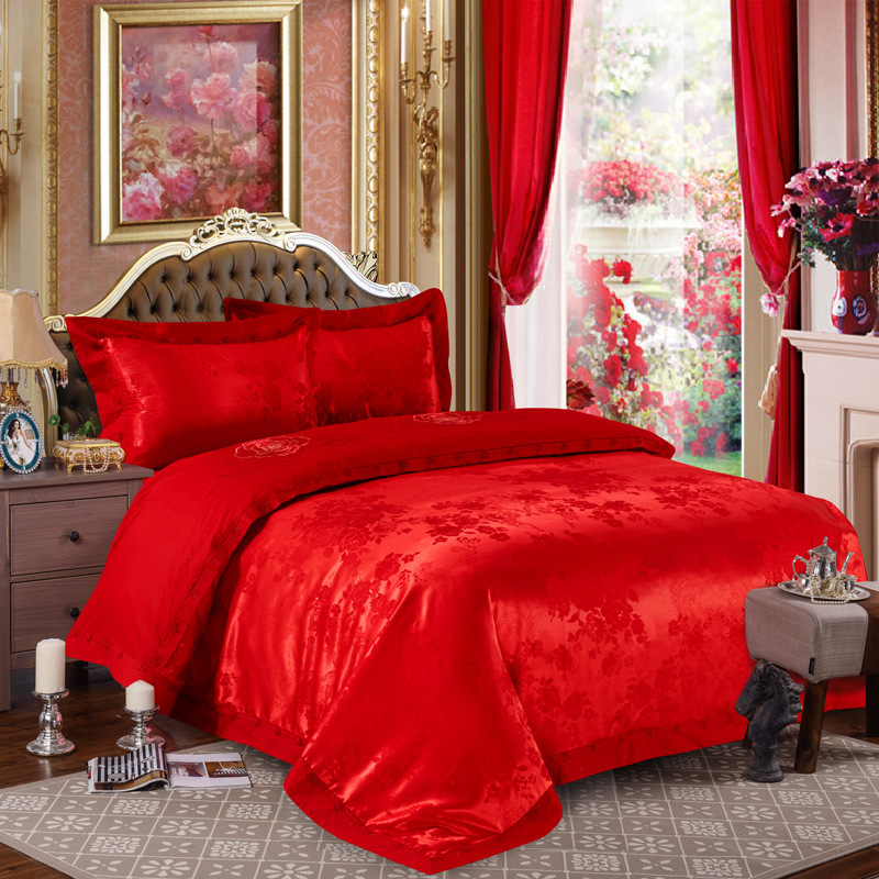 四件套贡缎提花床盖夹棉床裙婚庆床品套件加厚欧式 加盟一件代发|ms