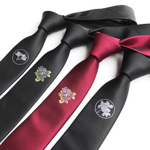 2021品質款窄版玫瑰花刺繡領帶 5cm韓版白玉蘭刺繡標記領帶