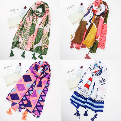 爆款民族风旅游丝巾长款纱巾海边沙滩防晒披肩女围巾两用薄款