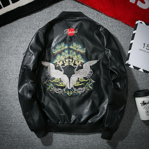 Europe Street tide brand men leather jacket Embroidered Leather Xianhe autumn air force pilots baseball uniform jacket