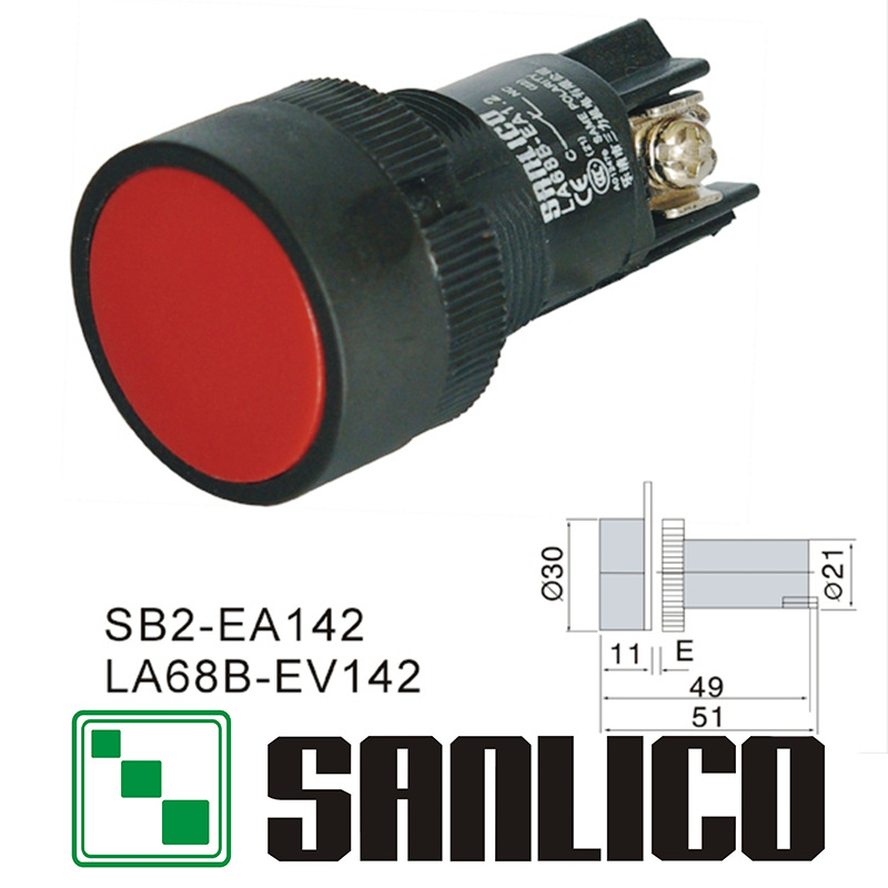 三力塑料电源启动停止平头点动自复LA68B SB2 XB2-EA142按钮开关