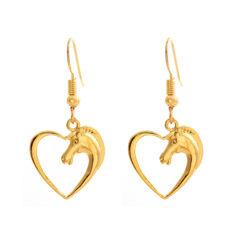 Simple Hollow Peach Heart Animal Horse Head Love Earrings Wholesale display picture 7