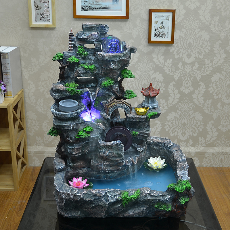 假山流水喷泉鱼缸池水景加湿雾化器客厅家居装饰品风水轮招财摆件|ms