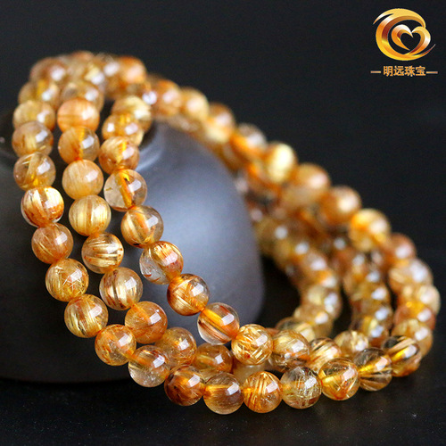 Natural Golden Crystal Buddha Bracelet, 4A3A Three-Ring Golden Crystal Wholesale, Mingyuan Jewelry Crystal