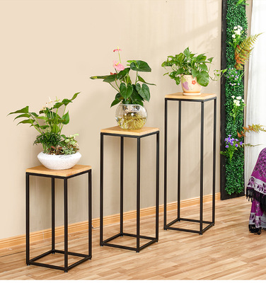 Simplicity Iron art solid wood to ground Flower trellis monolayer Flower pot a living room balcony Scindapsus Flower trellis Angle Brackets Iron shelf indoor
