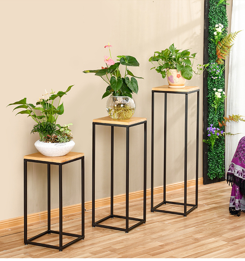 Simplicity Iron art solid wood to ground Flower trellis monolayer Flower pot a living room balcony Scindapsus Flower trellis Angle Brackets Iron shelf indoor