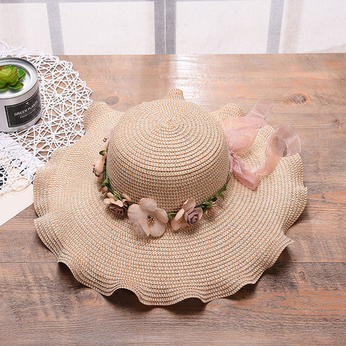  new Korean style women's hat big wave flower sun hat beach outdoor sun hat sun protection straw hat