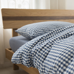 日式無印水洗棉四件套良品格子棉麻床上用品全棉色織簡約床單床笠