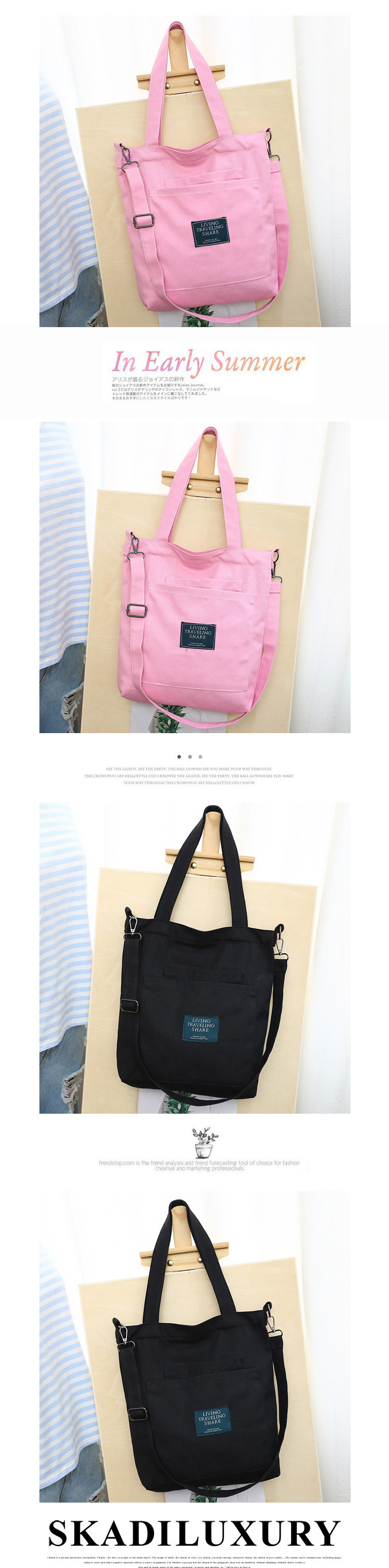 Women's Medium Spring&summer Canvas Letter Business Square Zipper Tote Bag display picture 2