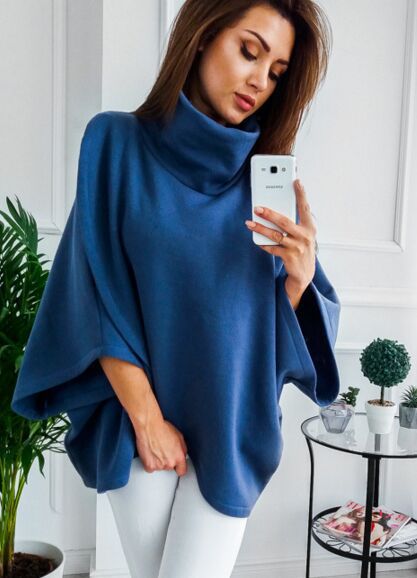 Fall/winter Women's Fleece Cloak Asymmetric Large Size Turtleneck Sweater