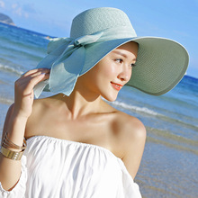 海边防晒草帽可折叠沙滩帽女大沿帽 遮阳帽 海滩度假旅游太阳帽子