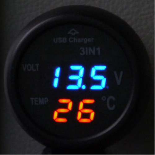 Three-in-one multifunctional car voltmeter, car thermometer, USB car charger, charging head wholesale