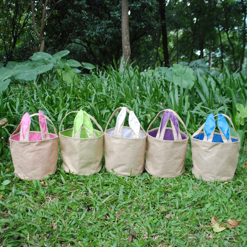 Cross-border special Amazon selling Easter Eggs Basket Jute canvas Rabbit Ears Easter Basket