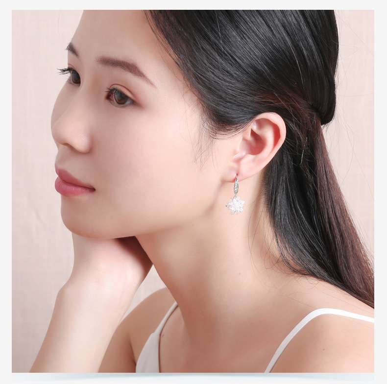 925 pendientes de plata esterlina elegante Flor de hielo pendientes de diamantes pendientes de moda coreana joyería de plata del todo fósforo de las mujeres