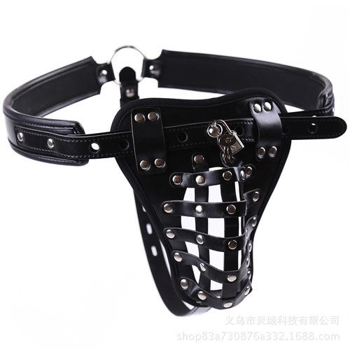 Factory direct supply leather male chastity belt penis lock cage adult erotic SM alternative toys leather chastity pants