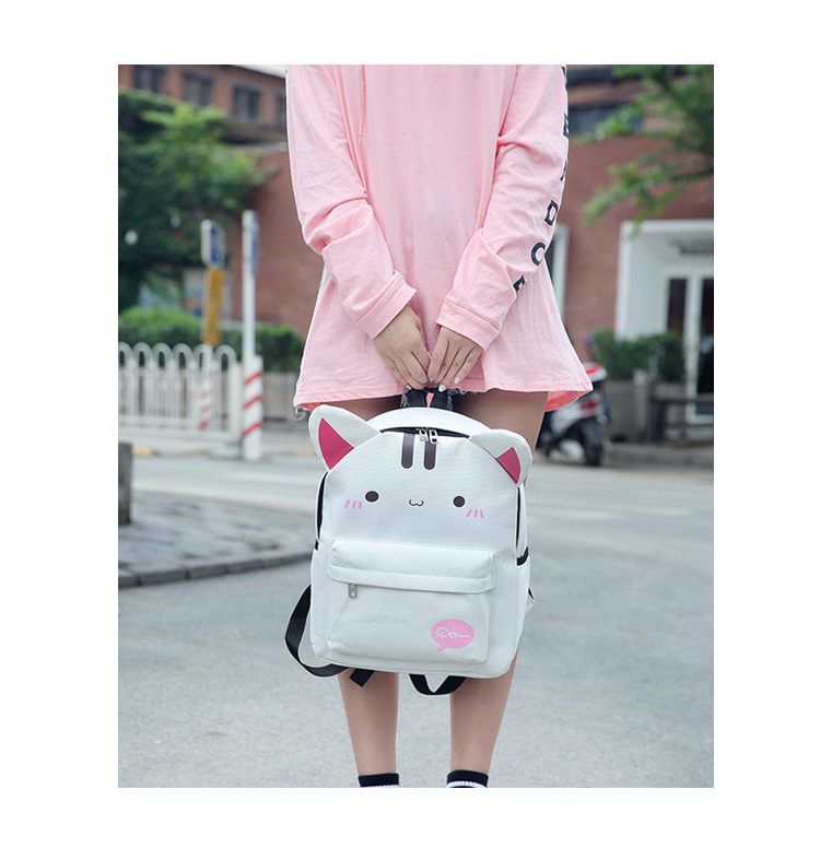 Japanese and Korean Style Canvas Backpack Womens Campus Minimalist Cute Cat Small Backpack Fashion Casual Travel Student Schoolbagpicture23