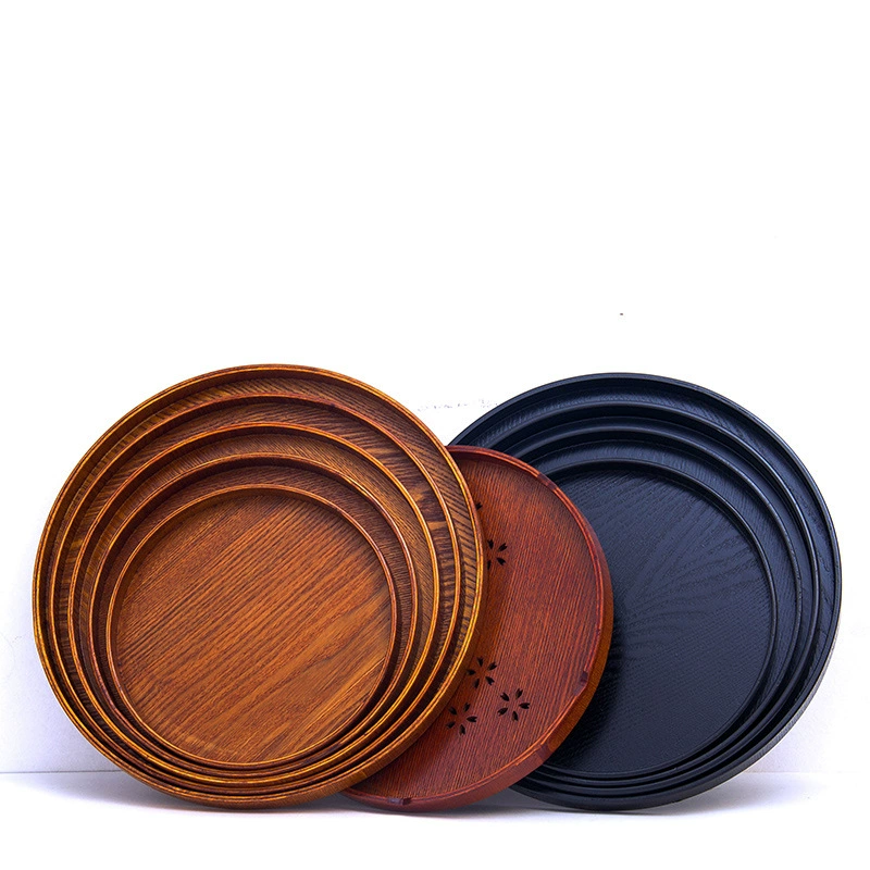 Round Solid Wood Tea Tray, Japanese-Style Serving Plate, Multiple Diameters 21–37.5 cm