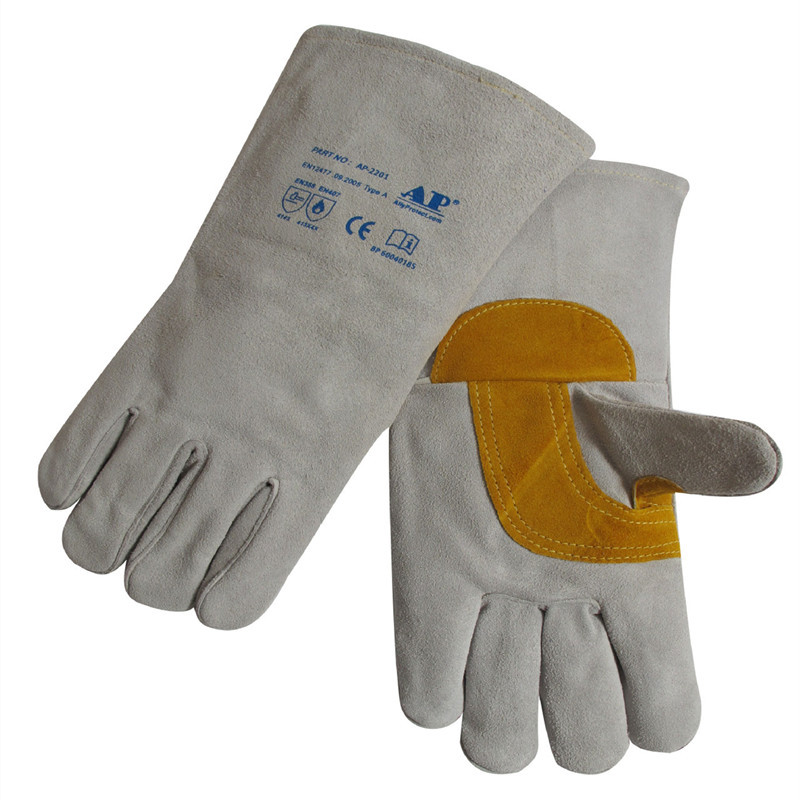 友盟原色护掌烧焊手套 耐磨隔热牛二层皮手套 Kevlar防火线缝制