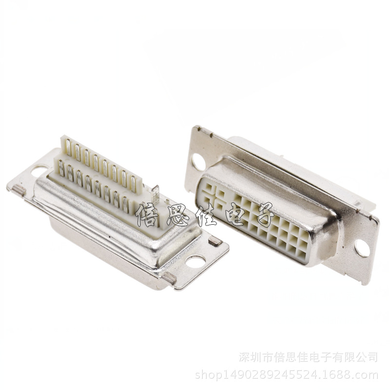 DVI 24+5母头 焊线式 连接器 DVI三排24P母座 180度焊接头