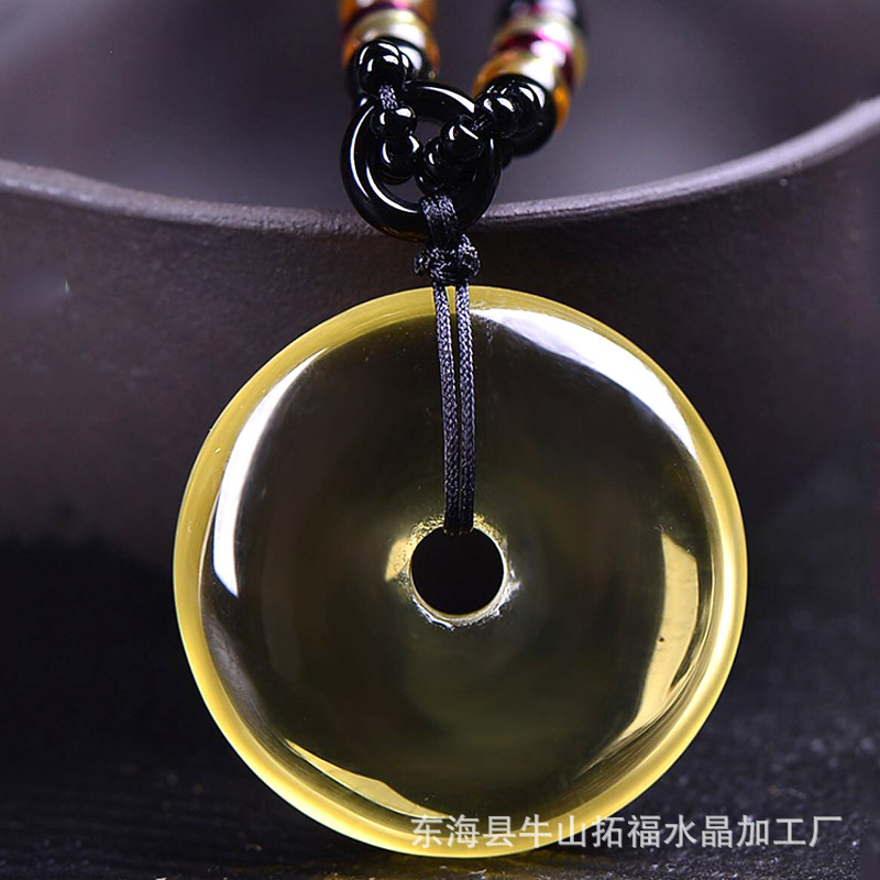 厂家批发天然黄水晶平安扣吊坠 黄水晶男女款项链 平安扣项坠