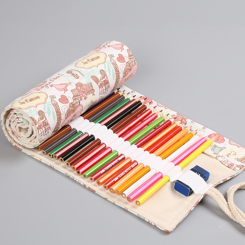 Paris Eiffel Tower small fresh canvas handmade pen curtain 12 24 36 48 72 hole pencil bag pencil box color pencil