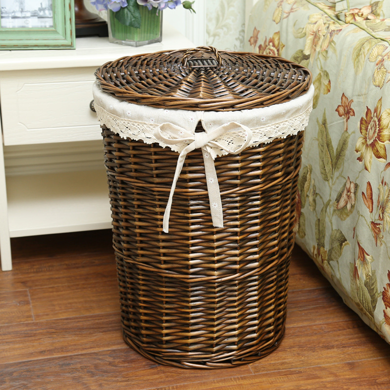 Cesta de lavandería Cesta de almacenamiento tejida de ratán con tapa Cesta de lavandería de mimbre cesta de lavandería tejida