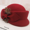 Demi-season hair cap, fashionable elegant hat, woolen decorations with bow, wholesale