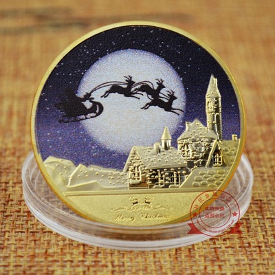 定制纪念币 圣诞系列纪念币 美国浮雕纪念章 镀金彩色喷绘纪念币|ms