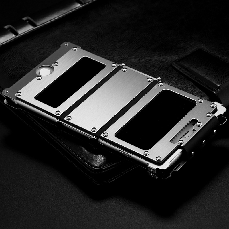 Armor King Iron Man Stainless Steel Dual Window Rivet Leather 360° Flip Case Cover for Apple iPhone 8 Plus & iPhone 8