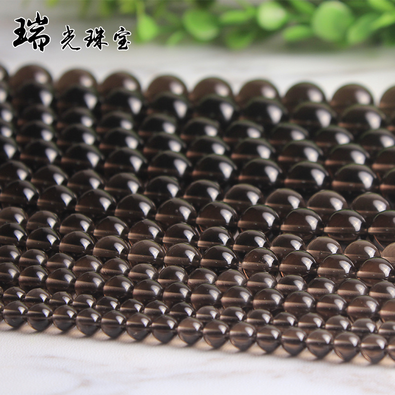 天然茶晶批发 冰曜石DIY散珠配饰串珠水晶手链 冰种黑曜石半成品